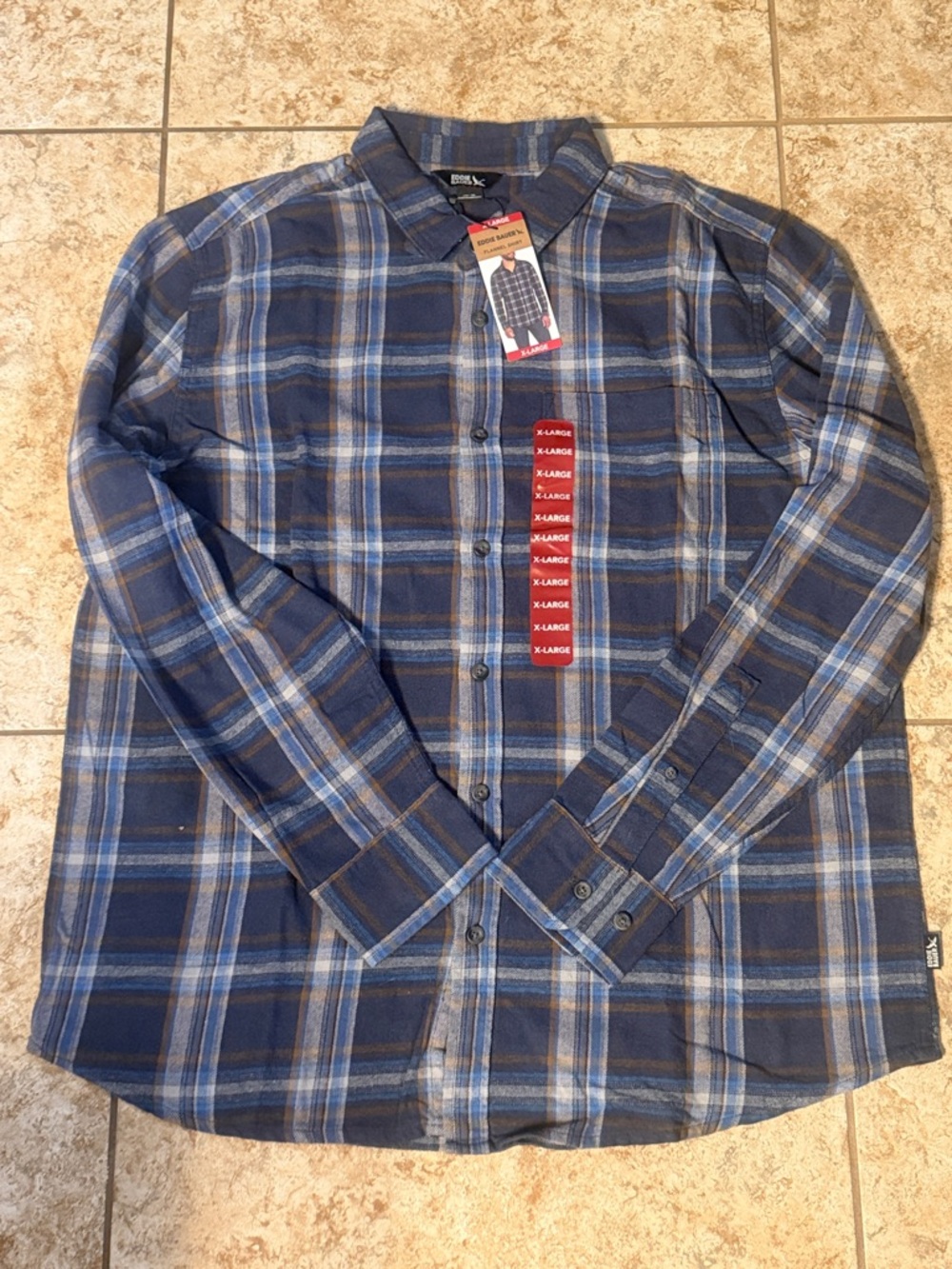 Eddie Bauer Blue and Gray Plaid Long-Sleeve Button-Down Shirt